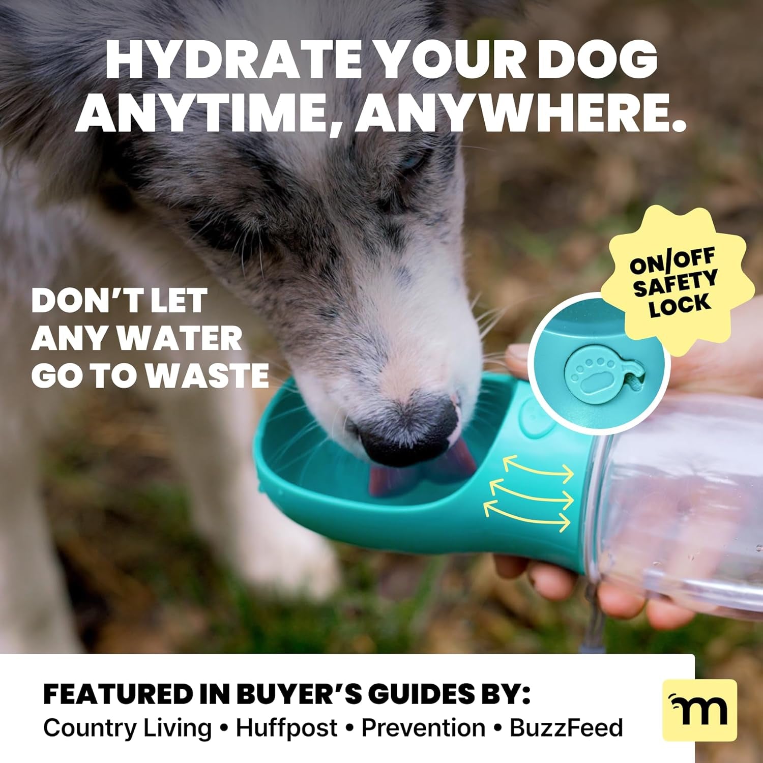 Dog Water Bottle Dispenser - 12 Oz Blue - Leak-Proof Lock & One-Hand Operation - Dog Water Bowl Dispenser - Pet Travel Bottle with Built-In Bowl